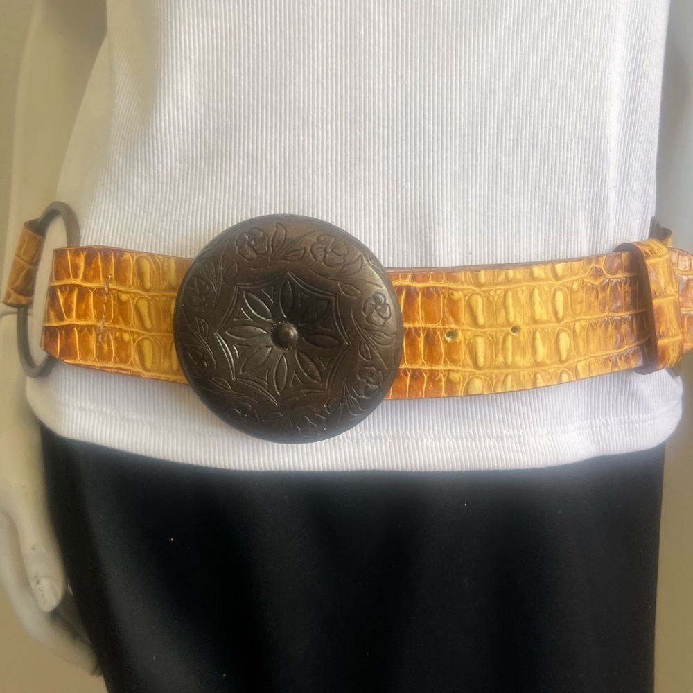 Stylish Tan Belt with Ornate Buckle